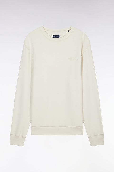 Sweatshirt surteint à col rond en molleton coton beige coupe décontractée - Image 2
