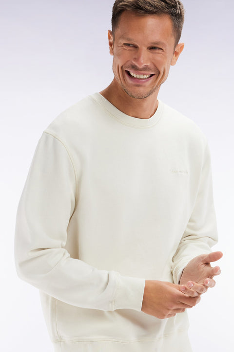 Sweatshirt surteint à col rond en molleton coton beige coupe décontractée - Image 3