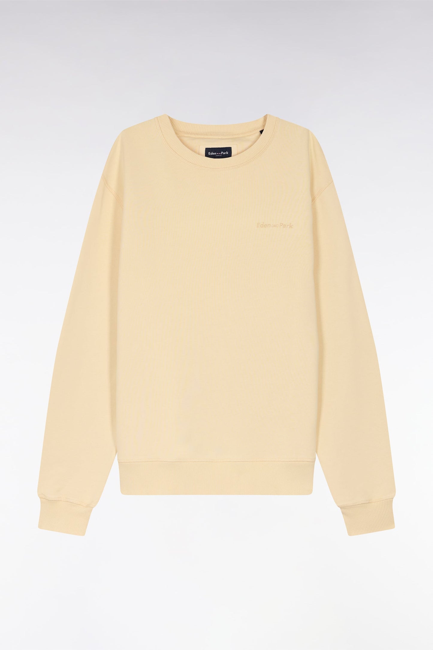 Sweatshirt surteint à col rond en molleton coton ocre coupe décontractée