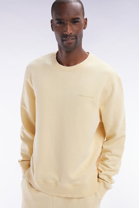 Sweatshirt surteint à col rond en molleton coton ocre coupe décontractée - Image 3