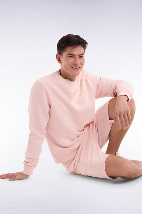 Sweatshirt surteint à col rond en molleton coton rose pâle coupe décontractée - Image 3