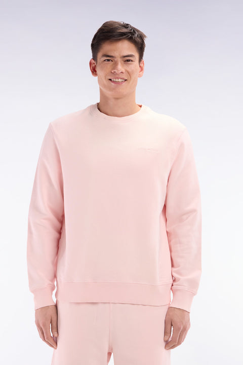 Sweatshirt surteint à col rond en molleton coton rose pâle coupe décontractée - Image 1