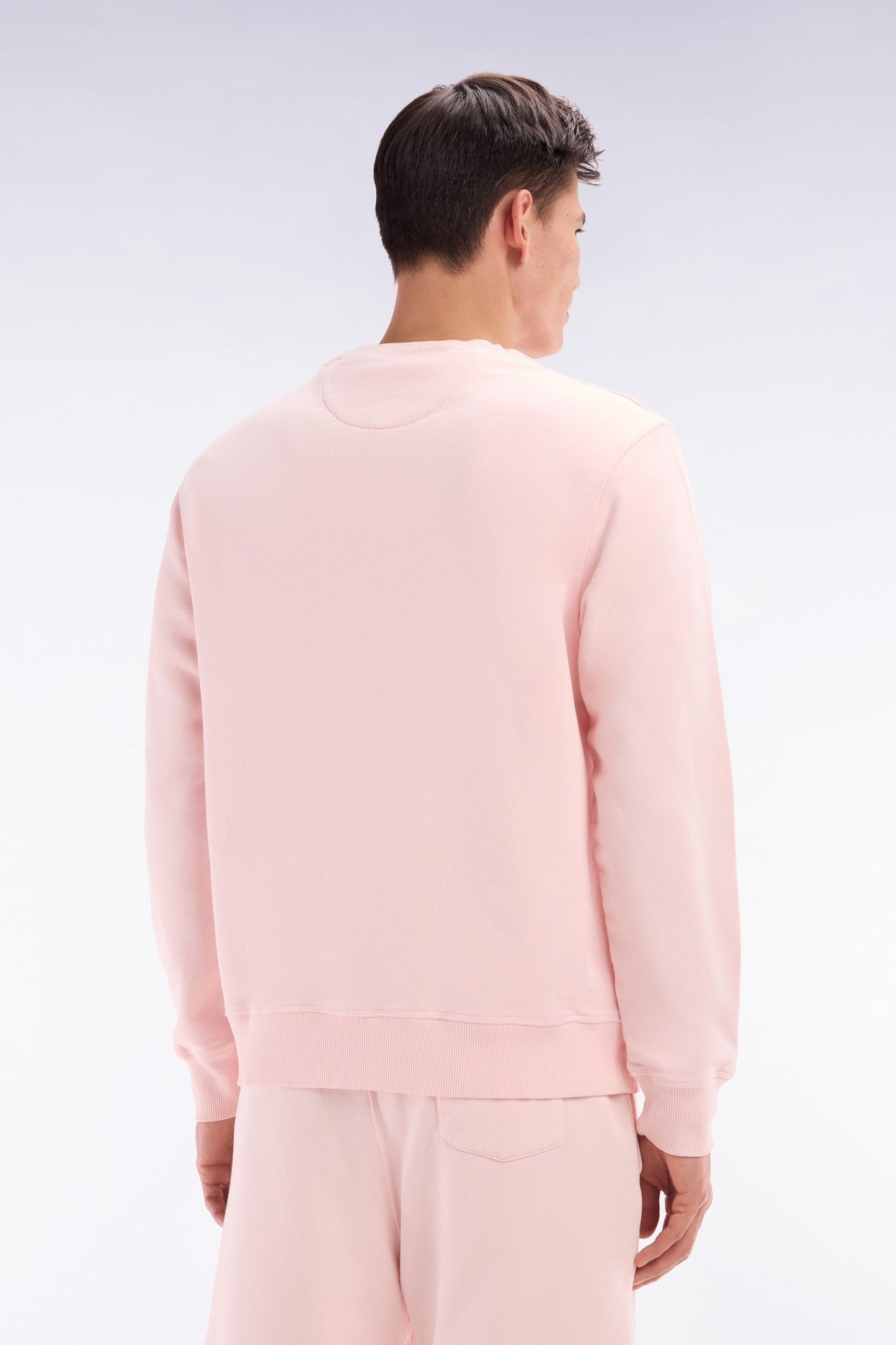 Sweatshirt surteint à col rond en molleton coton rose pâle coupe décontractée