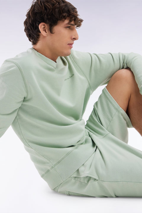 Sweatshirt surteint à col rond en molleton coton vert d'eau coupe décontractée - Image 3