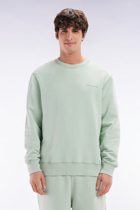 Sweatshirt surteint à col rond en molleton coton vert d'eau coupe décontractée - Image 1