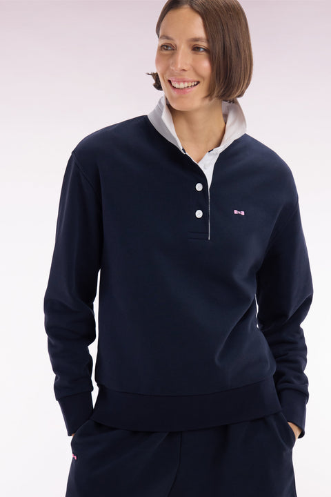 Sweatshirt à col maillot en coton marine coupe décontractée - Image 1