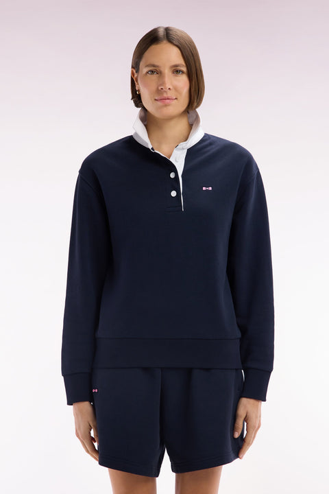 Sweatshirt à col maillot en coton marine coupe décontractée - Image 3
