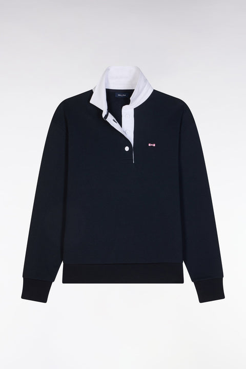 Sweatshirt à col maillot en coton marine coupe décontractée - Image 2