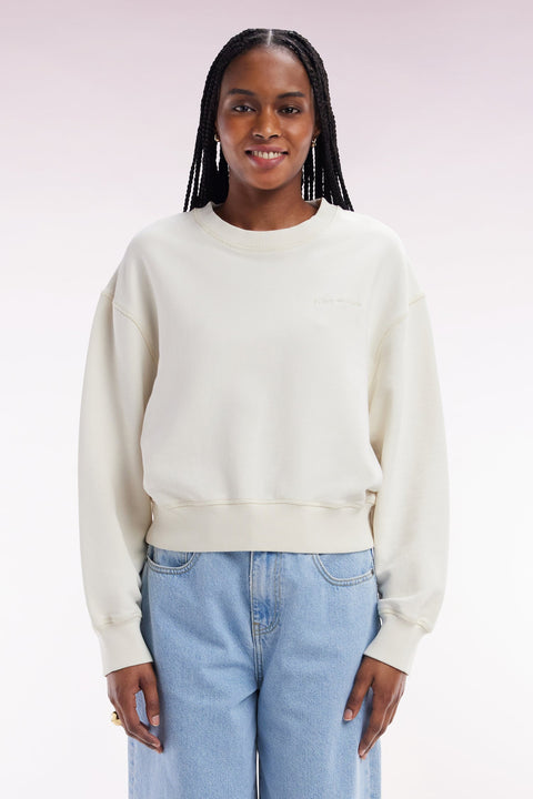 Sweatshirt en coton beige coupe décontractée courte - Image 3
