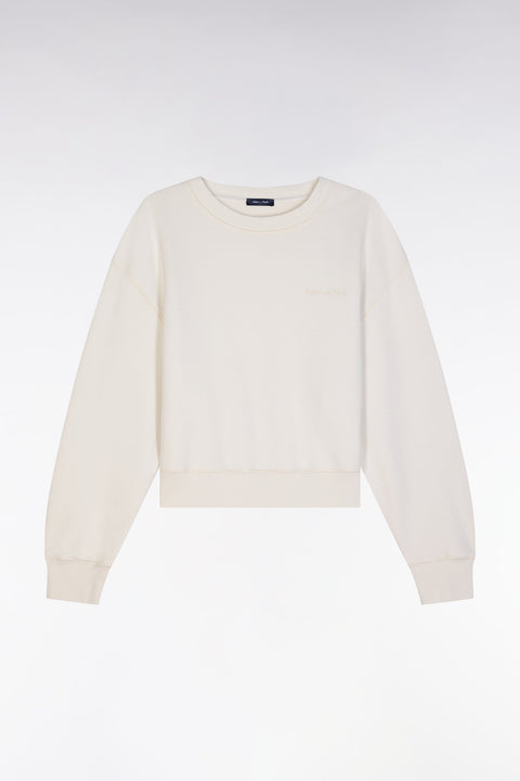 Sweatshirt en coton beige coupe décontractée courte - Image 2
