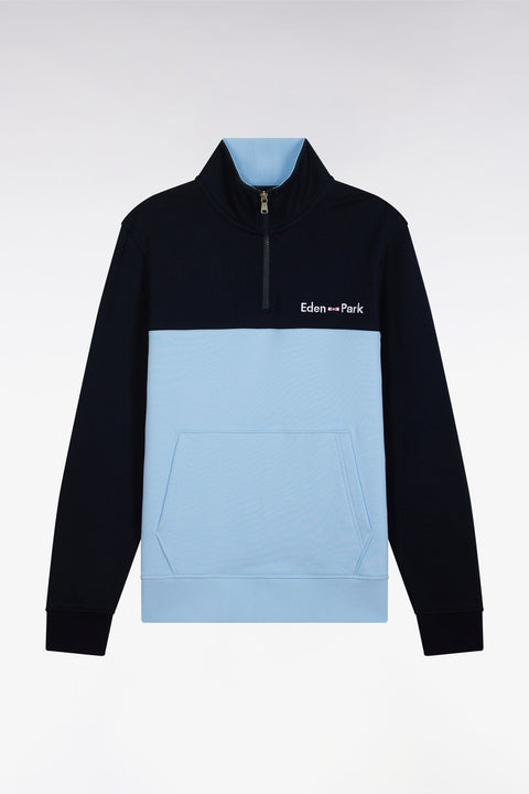 Sweatshirt à col camionneur en coton bicolore ciel et marine coupe droite - Image 2