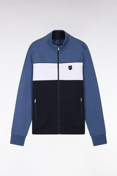 Sweatshirt zippé en coton interlock bleu foncé coupe droite - Image 2