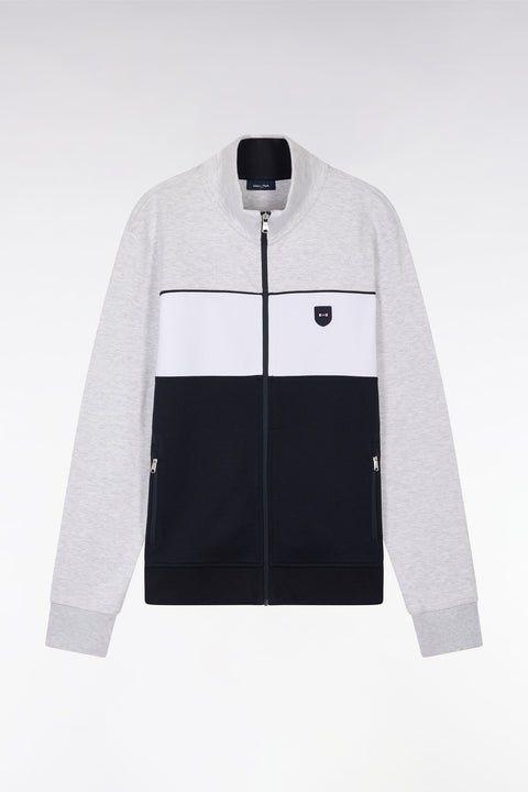 Sweatshirt zippé en coton interlock gris coupe droite - Image 2