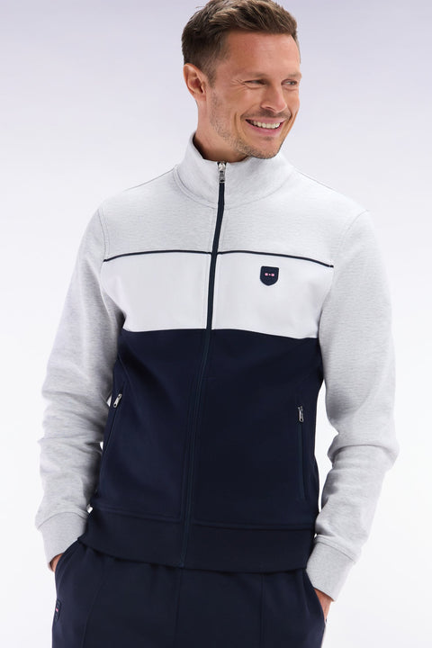 Sweatshirt zippé en coton interlock gris coupe droite - Image 3
