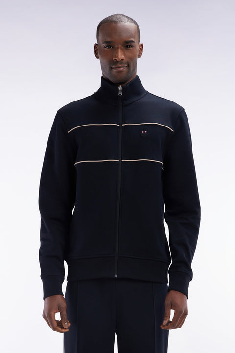Sweatshirt zippé à col montant en coton mélangé noir - Image 1