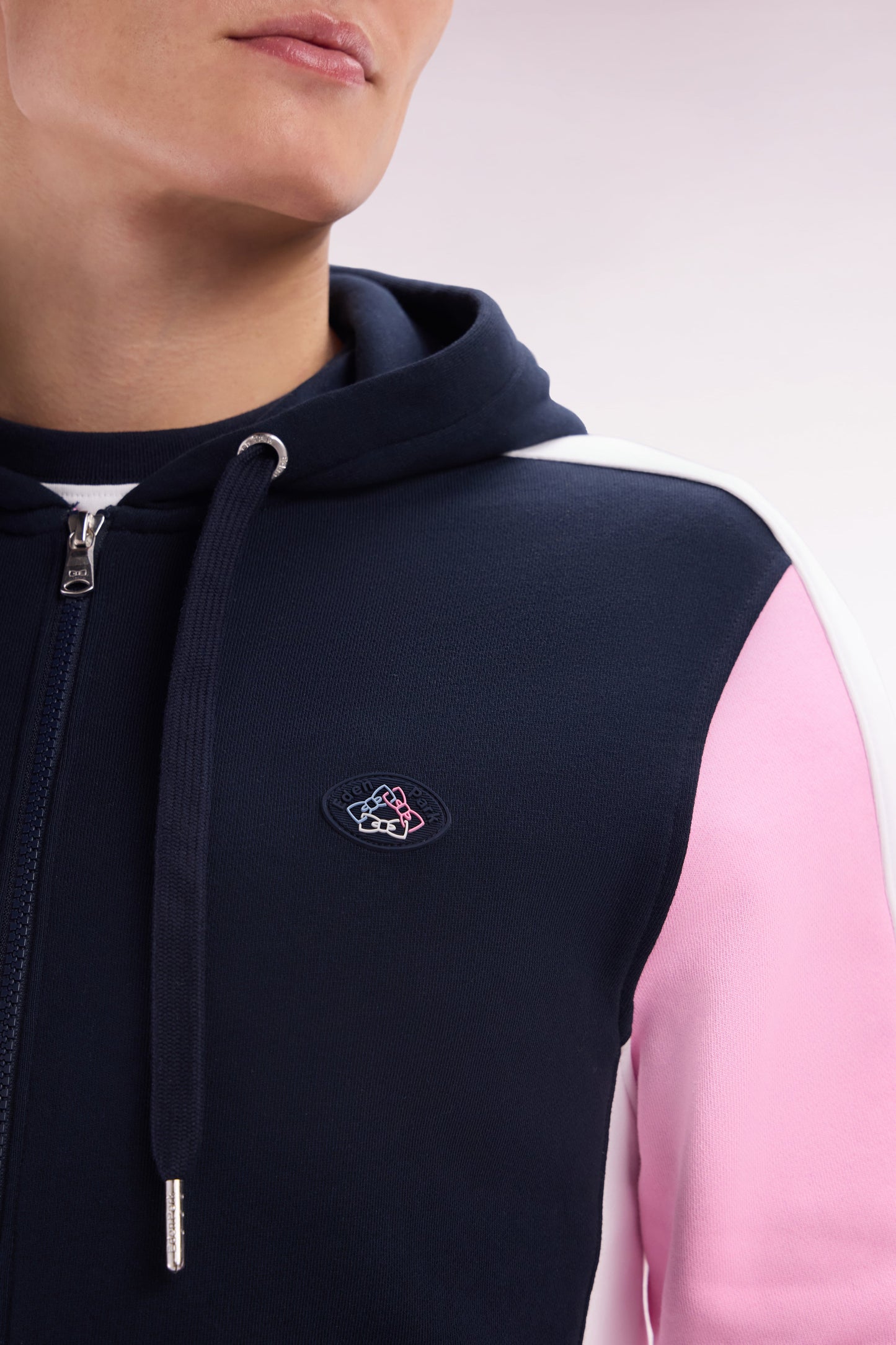 Sweatshirt zippé en molleton coton colorblock marine coupe droite