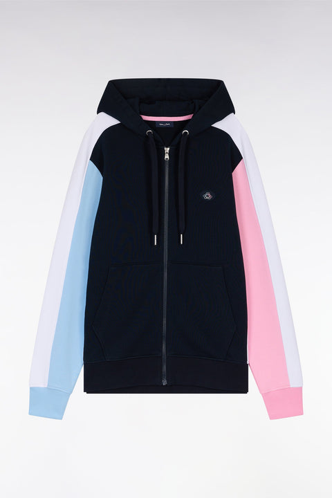 Sweatshirt zippé en molleton coton colorblock marine coupe droite - Image 2