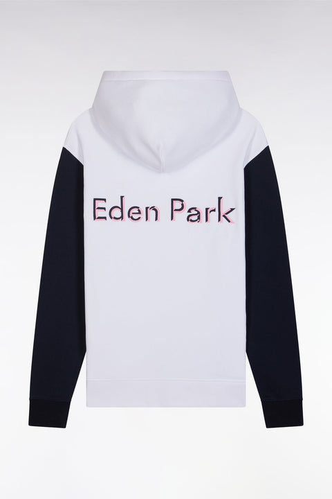 Sweatshirt à capuche en coton blanc coupe décontractée broderie dos bicolore - Image 2