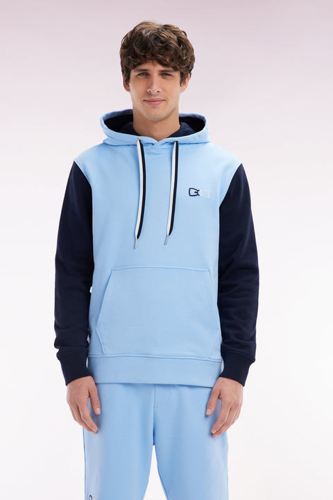 Sweatshirt à capuche en coton marine coupe décontractée broderie dos bicolore - Image 1