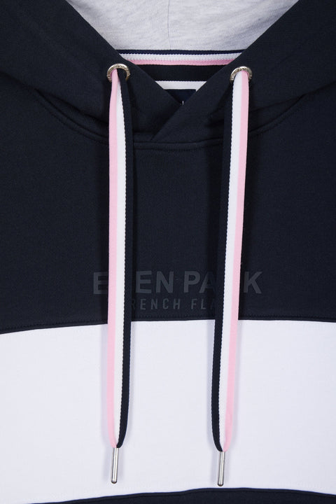 Sweatshirt à capuche colorblock en molleton coton marine coupe décontractée - Image 2