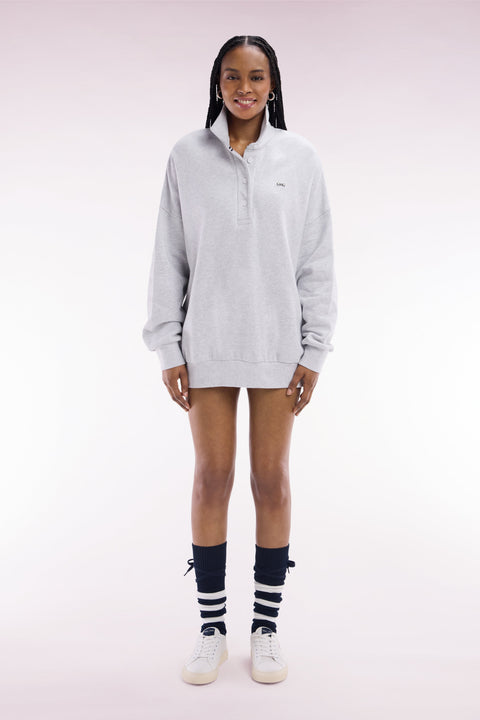 Sweatshirt à col maillot en coton gris coupe oversized - Image 3
