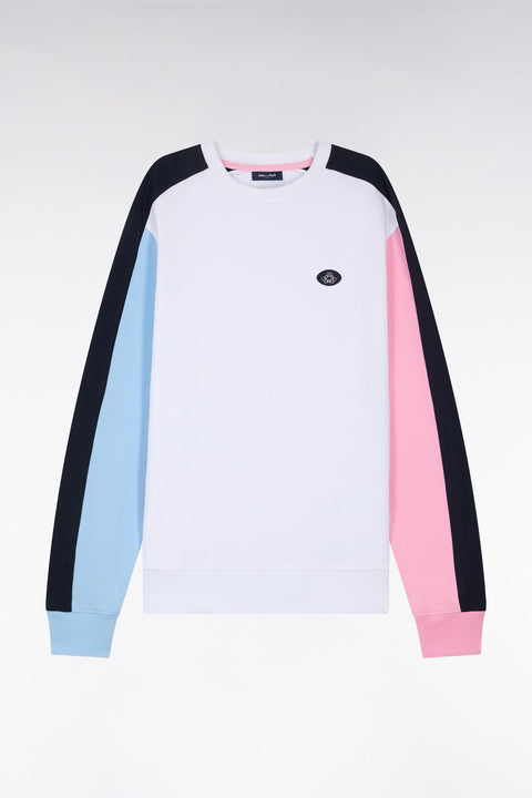 Sweatshirt tricolore en molleton coton blanc coupe droite - Image 2