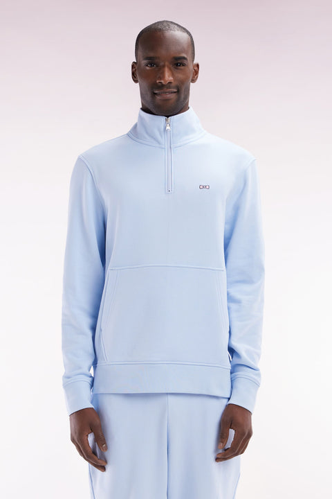 Sweatshirt à col zippé en coton ciel coupe droite - Image 1