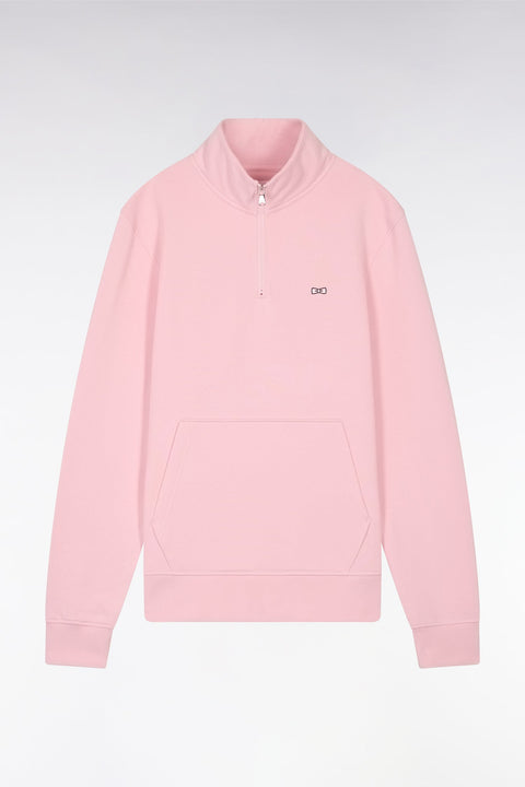 Sweatshirt à col zippé en coton rose coupe droite - Image 2