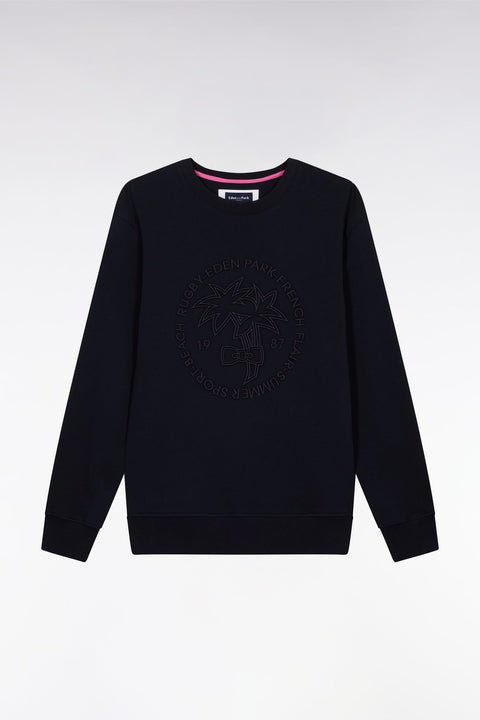 Sweatshirt en molleton coton marine broderie palmier ton sur ton coupe décontractée - Image 2