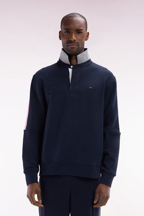 Sweatshirt à col maillot en coton marine XV de France coupe droite - Image 1