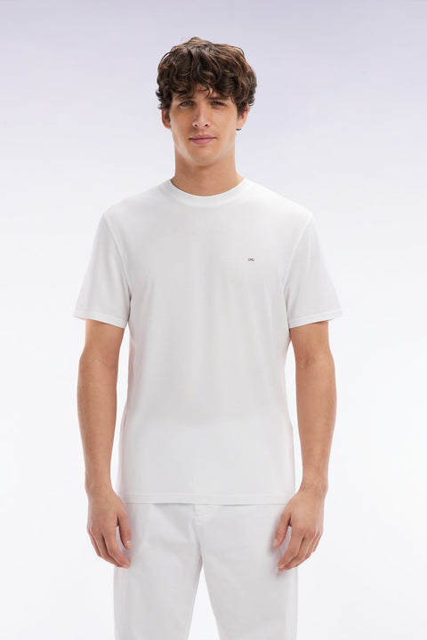 T-shirt blanc uni en lyocell et coton coupe droite - Image 1