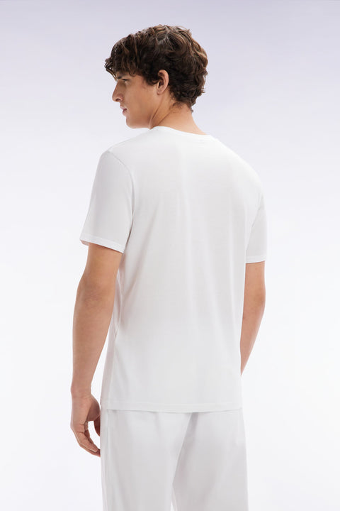 T-shirt blanc uni en lyocell et coton coupe droite - Image 3