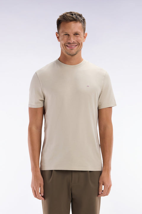 T-shirt beige uni en lyocell et coton coupe droite - Image 1