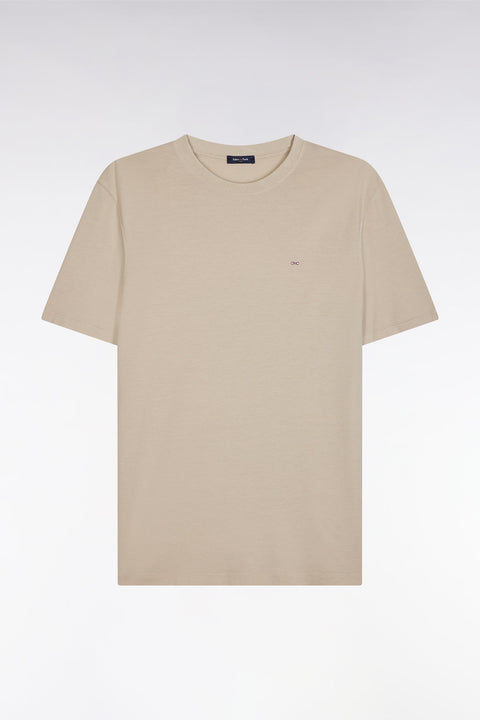T-shirt beige uni en lyocell et coton coupe droite - Image 2