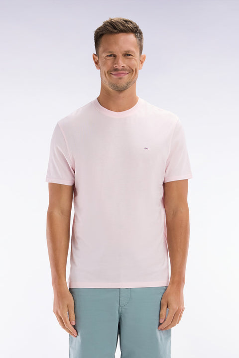 T-shirt rose pâle uni en lyocell et coton coupe droite - Image 1