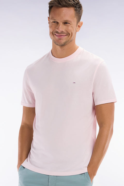T-shirt rose pâle uni en lyocell et coton coupe droite - Image 3