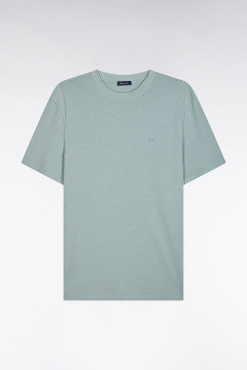 T-shirt vert d'eau uni en lyocell et coton coupe droite - Image 2