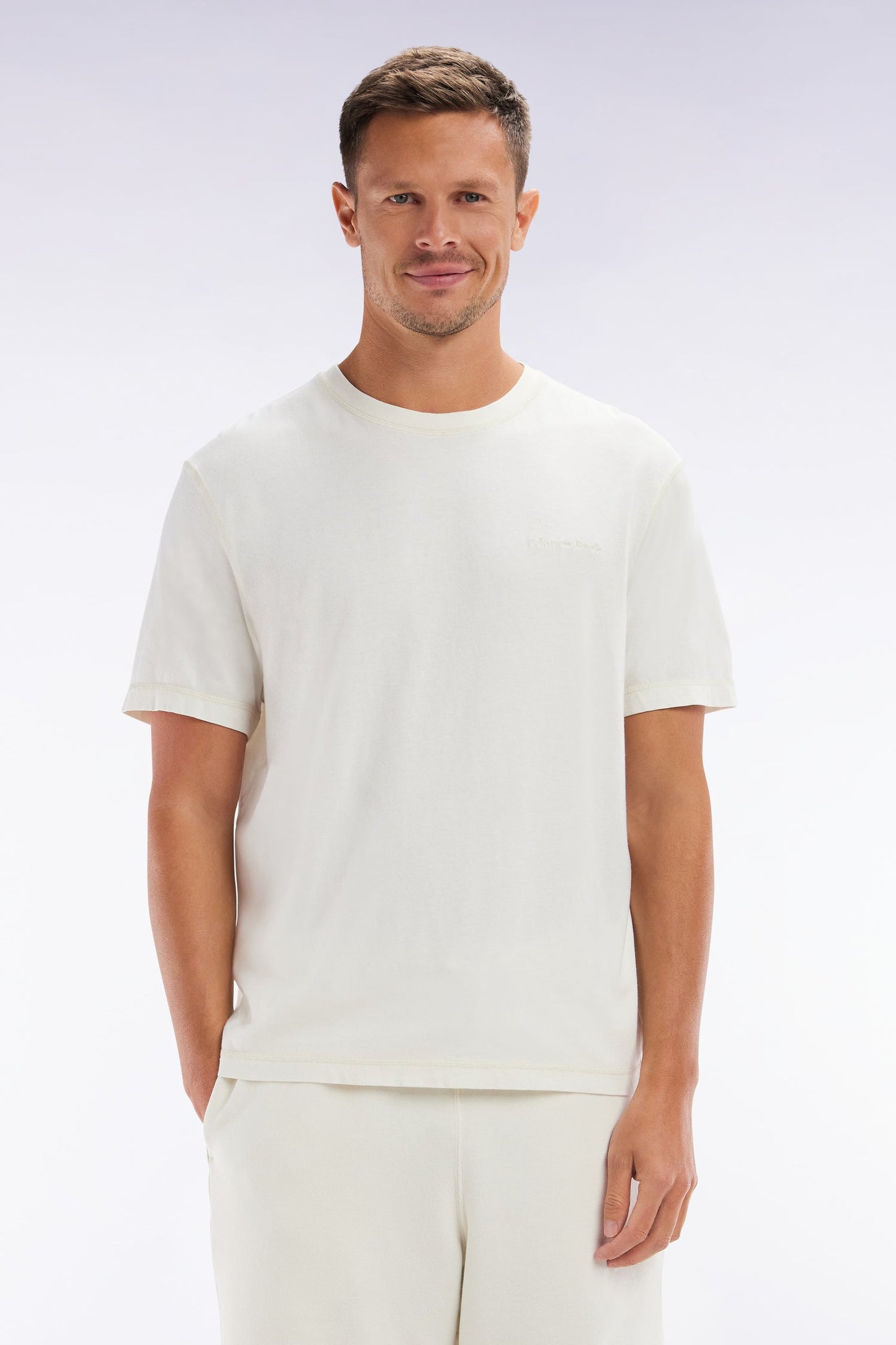 T-shirt en jersey de coton beige surteint coupe décontractée