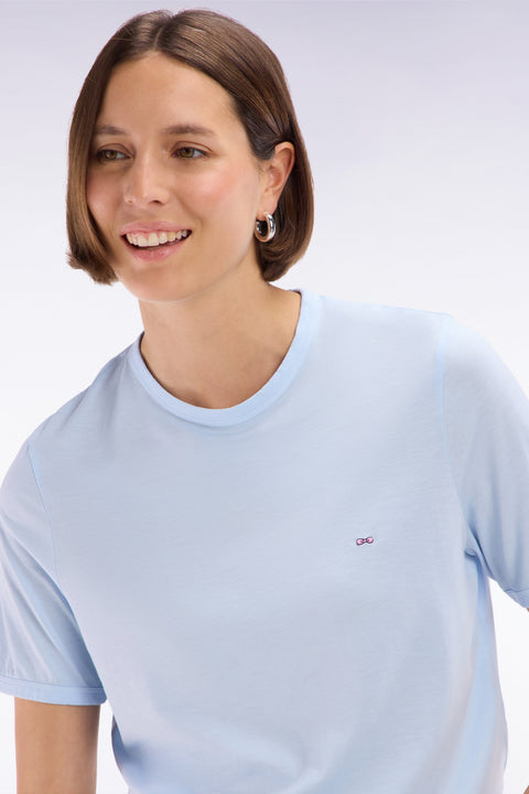 T-shirt uni ciel en lyocell et coton coupe droite - Image 1