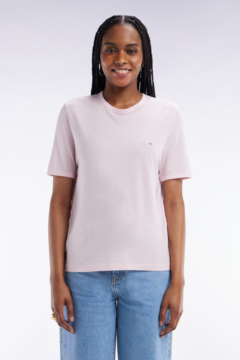 T-shirt uni rose pâle en lyocell et coton coupe droite - Image 3