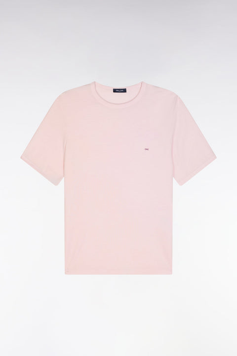 T-shirt uni rose pâle en lyocell et coton coupe droite - Image 2