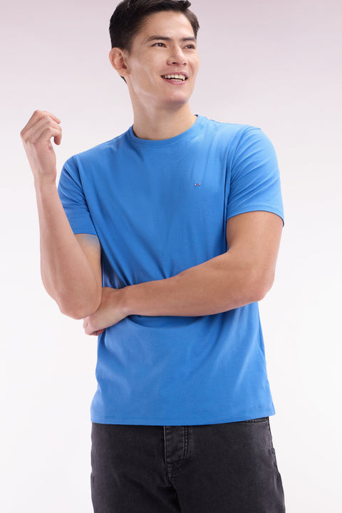 T-shirt en coton Pima bleu coupe droite - Image 3
