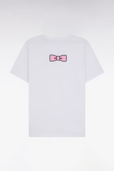 T-shirt en coton Pima blanc broderie dos coupe droite - Image 1