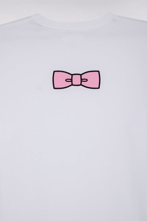 T-shirt en coton Pima blanc broderie dos coupe droite - Image 2