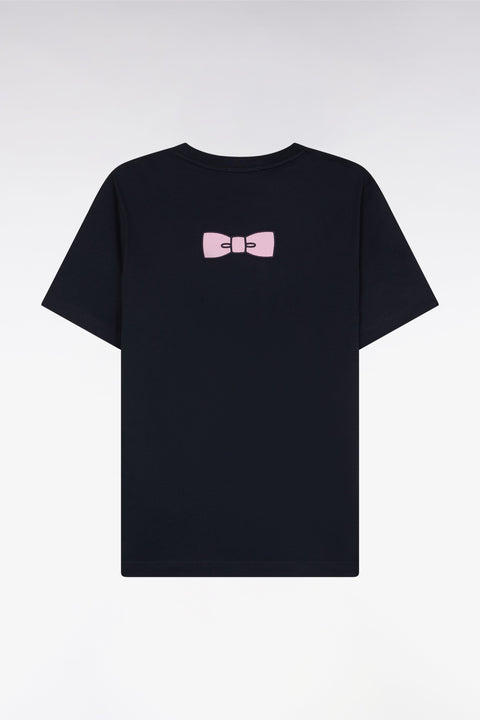 T-shirt en coton Pima marine broderie dos coupe droite - Image 1