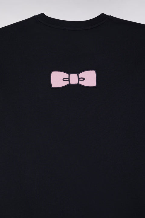 T-shirt en coton Pima marine broderie dos coupe droite - Image 2