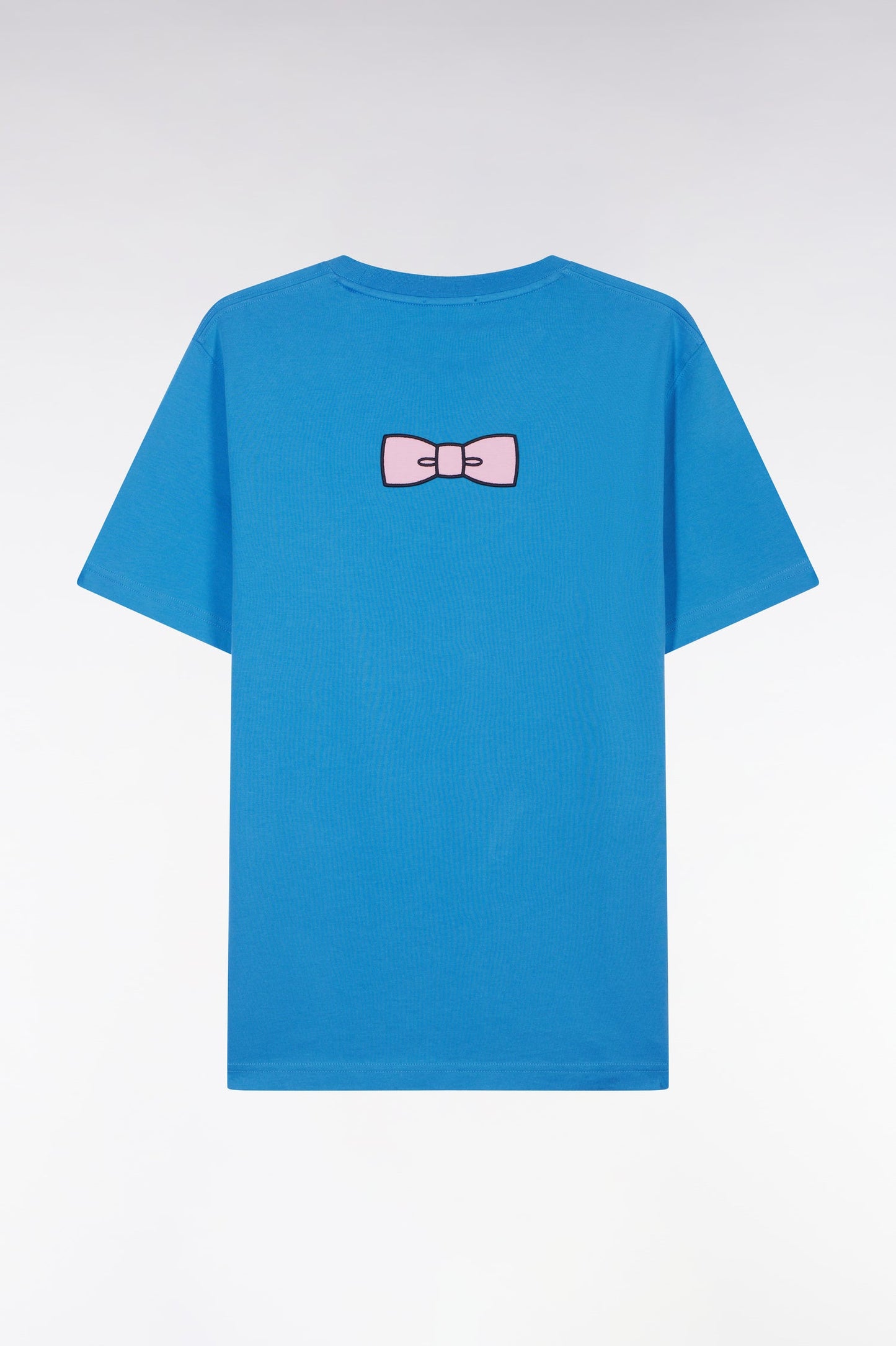 T-shirt en coton Pima bleu broderie dos coupe droite