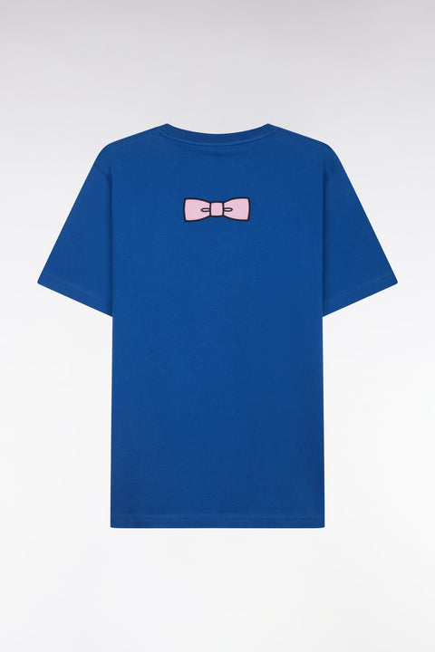 T-shirt en coton Pima bleu foncé broderie dos coupe droite - Image 2