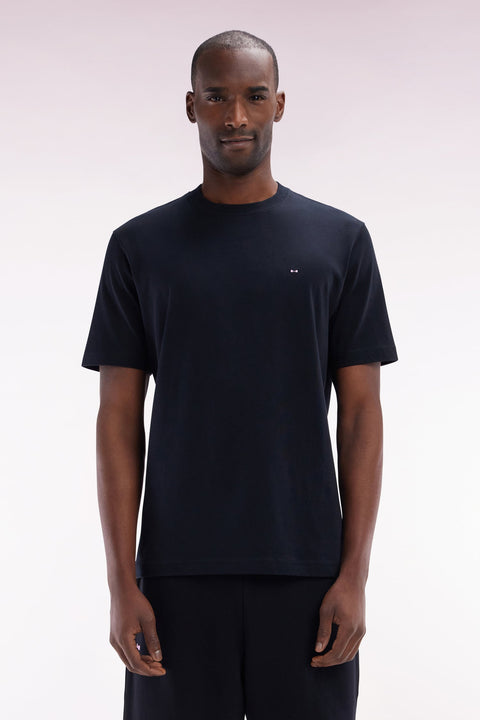 T-shirt en coton Pima noir broderie dos coupe droite - Image 1