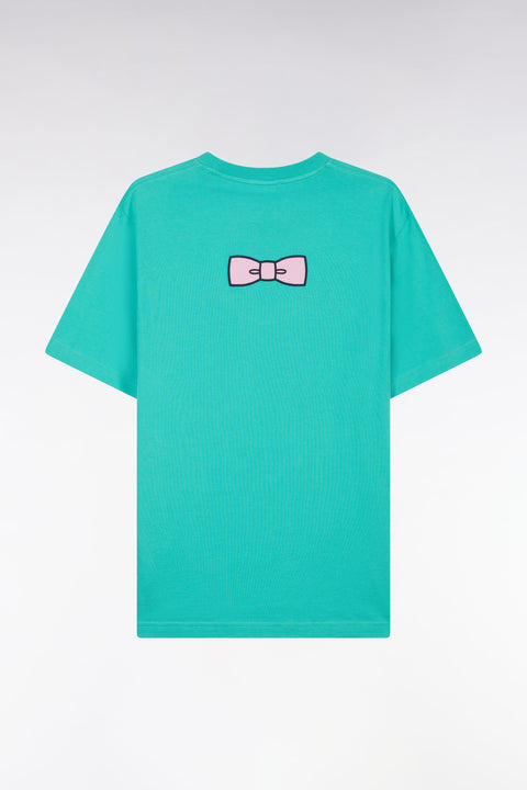 T-shirt en coton Pima vert broderie dos coupe droite - Image 2